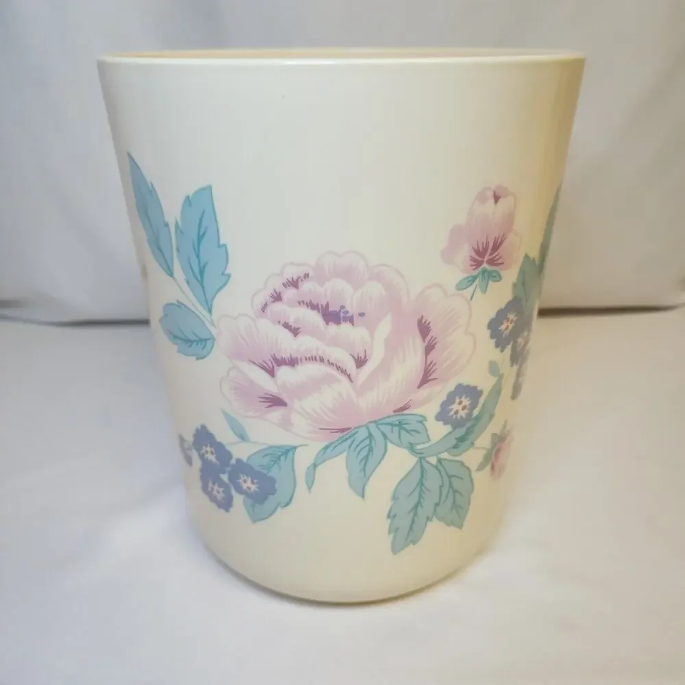 Vintage Hygiene Industries Floral Bathroom Trash Can Cream Made In USA 11